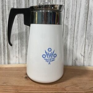 Corning Ware Blue Cornflower Stove Top Coffee Tea Pot Perc 9 Cup
